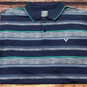 Callaway Men's Opti•Dri Golf Polo with Navy, Teal Green, and Gray Stripes